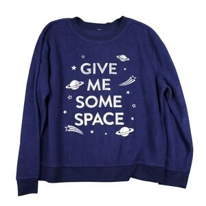 Navy Blue Crew Neck Fleece Sweatshirt Give Me Some Space Graphic Print Size Lg